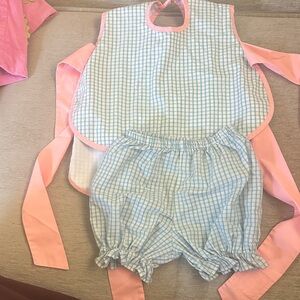 The Beaufort Bonnet Company Pink and Blue Plaid Bib Set
